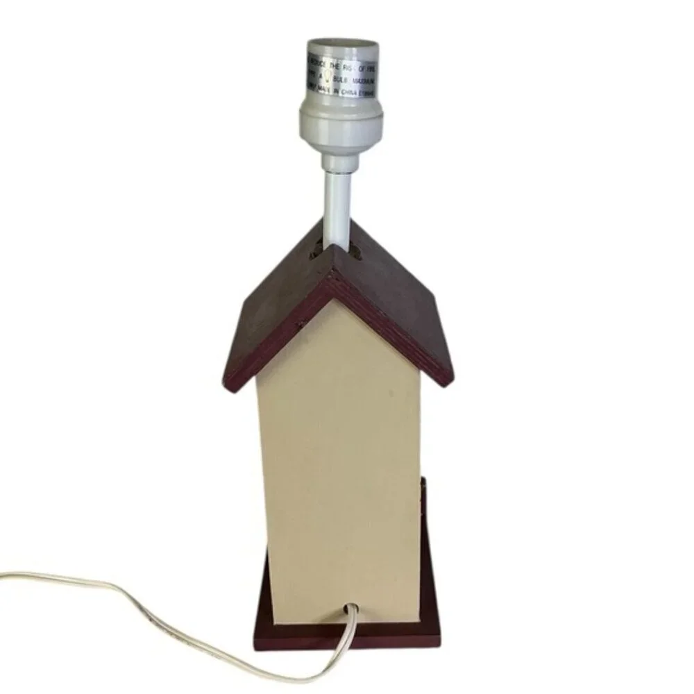 Birdhouse Table Lamp Sunflower Rustic Wood Hand Crafted Tan Country Barn Red